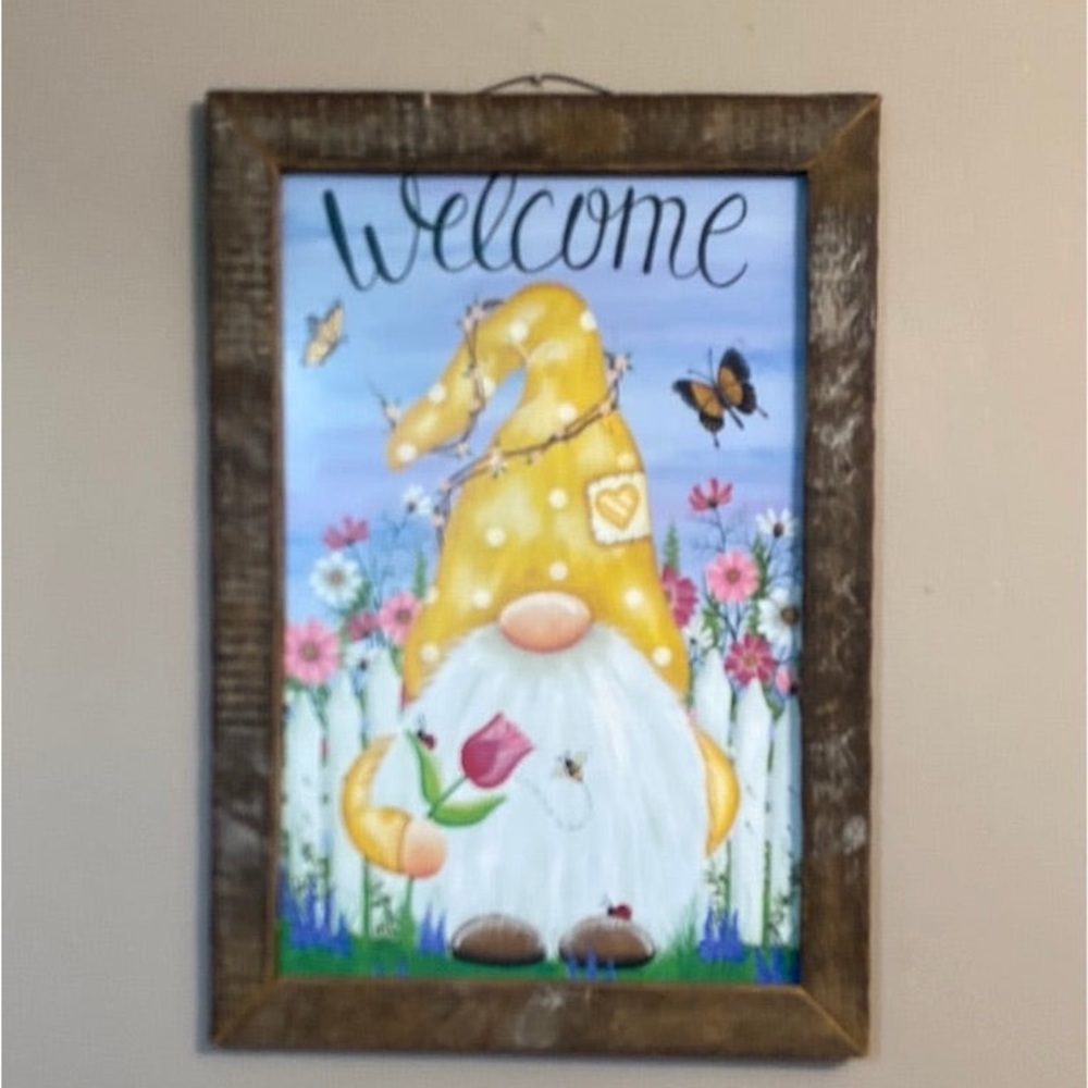 Welcome Gnome Wall Art with Yellow Hat